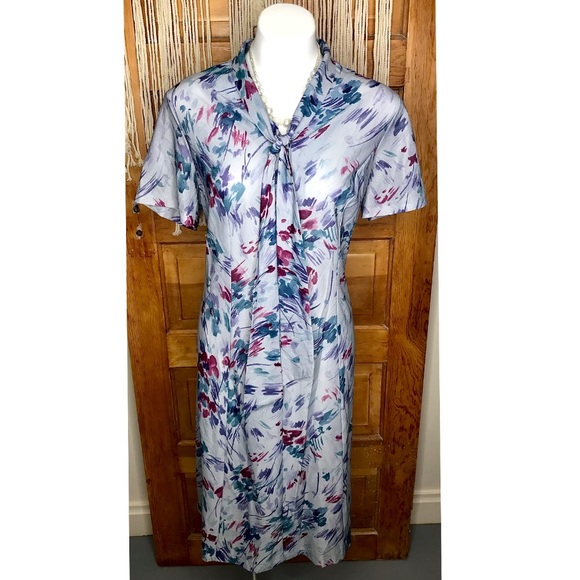 Vintage Dresses & Skirts - Vintage 60s Watercolor Zip-Up Shift Dress